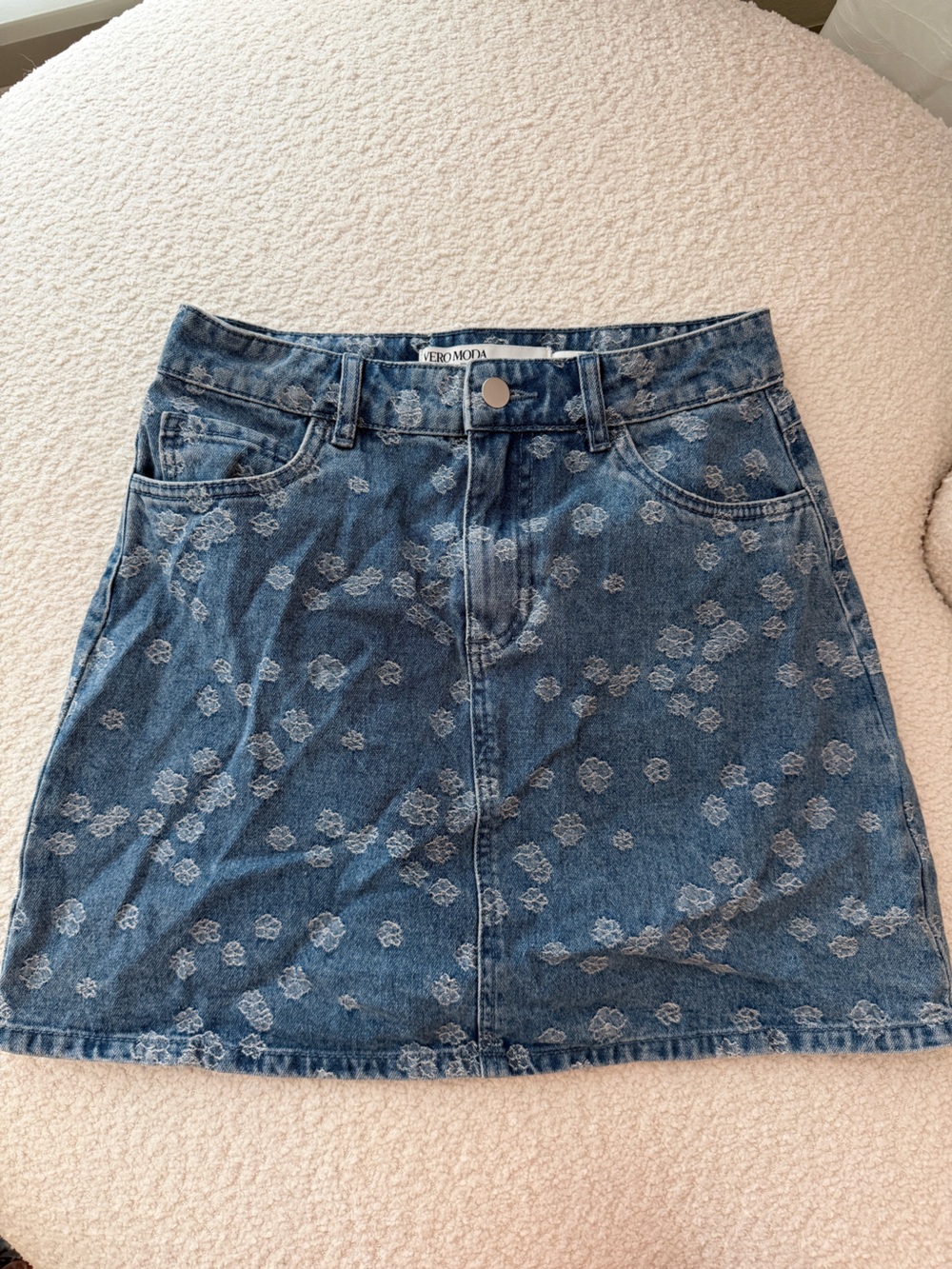 Vero Moda Blue Denim Mini Skirt with Floral Embroidery